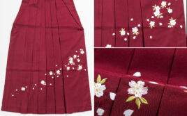 深紅色に桜の手刺繍の袴 (S)【has002】
