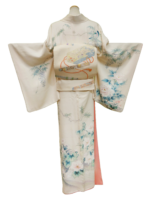 白地にオシドリと青い鳥の訪問着【hou01】