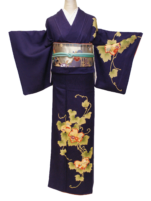 濃藍色に葡萄の葉の付下げ【hou14】