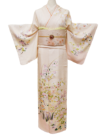 淡いピンクベージュに菊、牡丹、菖蒲が咲く訪問着【hou05】