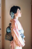 落ち着いたピンク地に花唐草が描かれた色振袖【fui57】