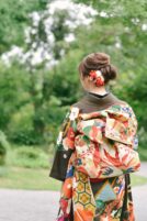 花丸紋に七宝紋様と鳳凰の黒振袖【fuk05】