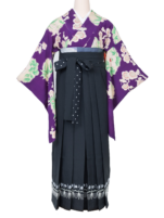 紫に梅や椿の花丸紋様の小振袖【hak74】